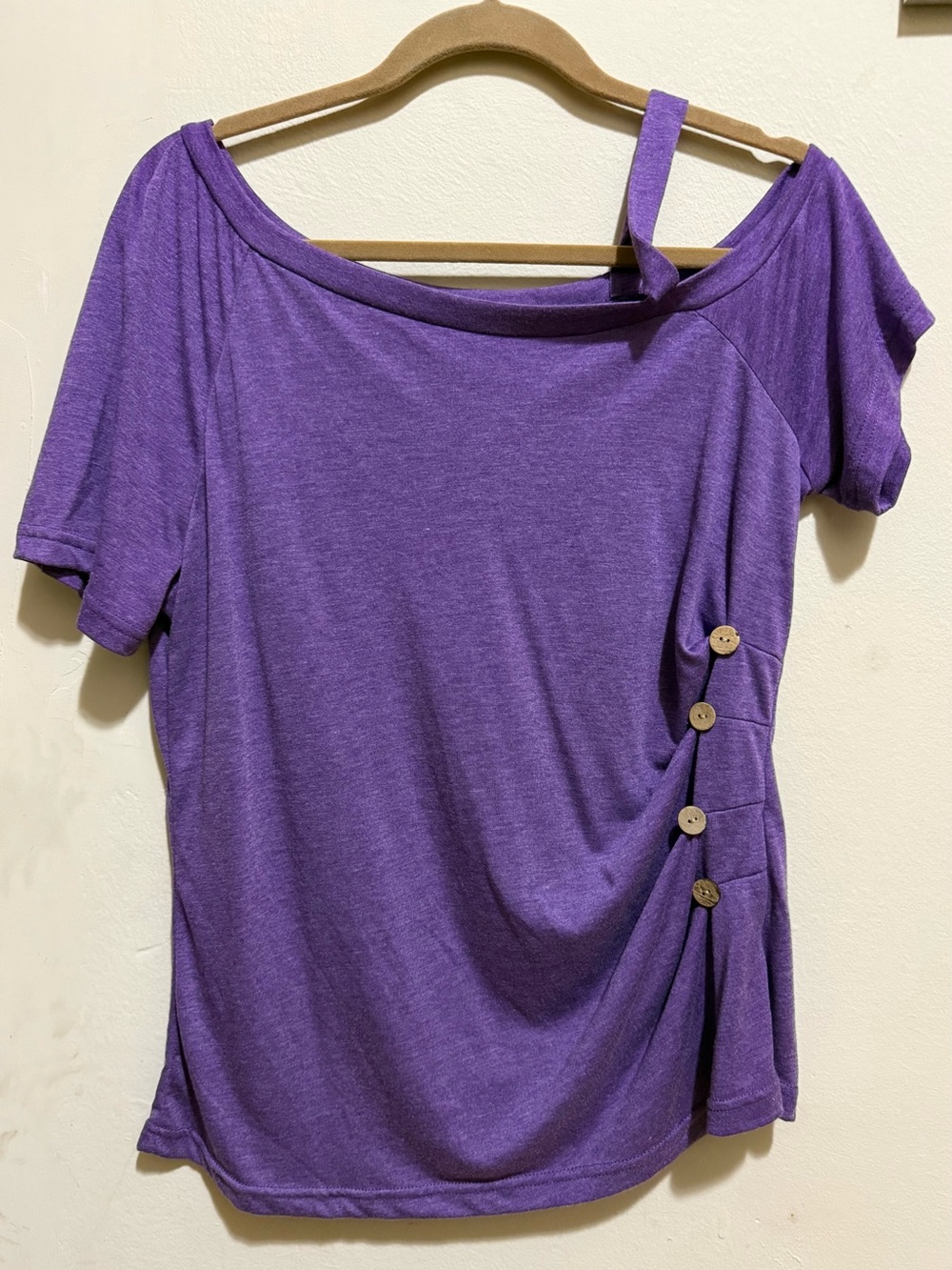 Women's Purple Off-Shoulder Button Accent Top, Size L